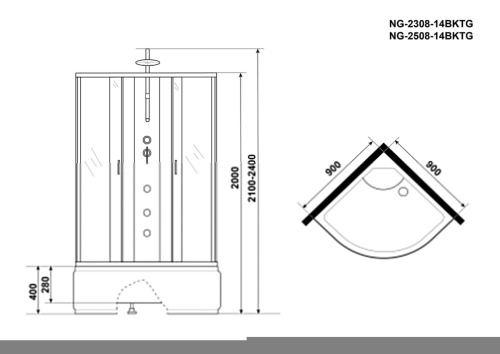 Душевая кабина Niagara Classic 25081434BKTG 90х90 четверть круга без крыши ориентация универсальная - фото 5